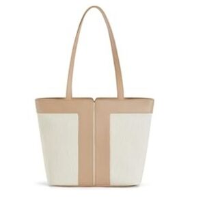 Missnine Vegan Leather Cream and Tan Tote Bag.